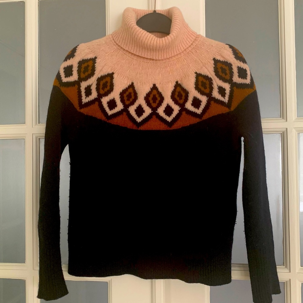 JCrew Intarsia Knit Merino Turtleneck, H3460, chunky knit, XS